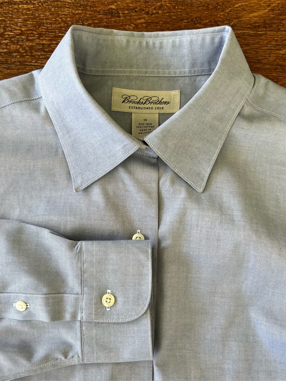 Brooks Brothers Blue Non Iron 100% Cotton Button Up Long Sleeve Shirt Size 14